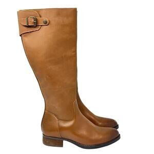 NWT By Far Edie Knee High Boots Brown Woman's Size 8.5 Leather Belt Buckle Detai